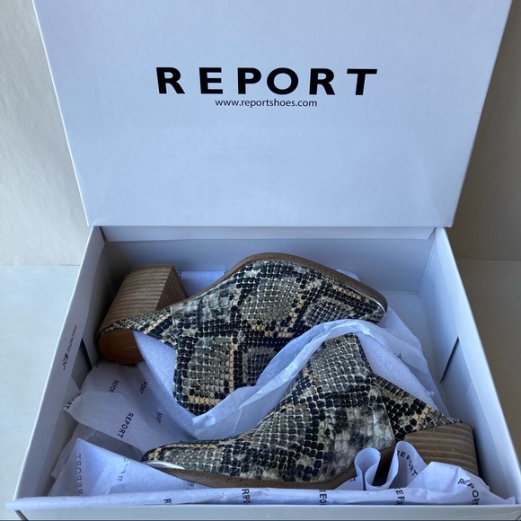 NWB Report Snakeskin Print Temperance Block Heel Mule Bootie Shoe Metal Tip Toe - Picture 4 of 14